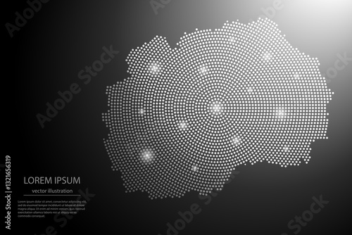 Abstract image Macedonia map from point Gray and glowing stars on a dark background. Vector illustration eps 10.