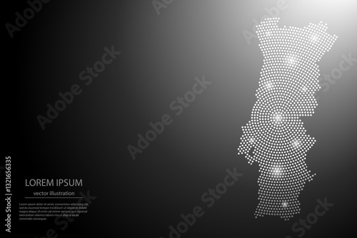 Abstract image Portugal map from point Gray and glowing stars on a dark background. Vector illustration eps 10.