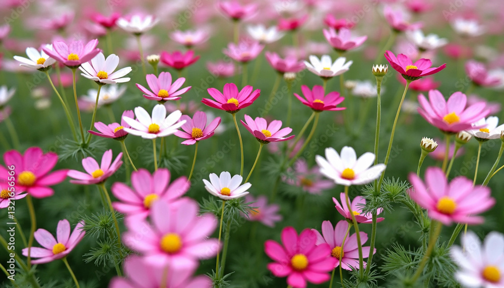 Beautiful Pink and White Cosmos Flowers in Bloom – Spring Garden Photography Beautiful Pink and White Cosmos Flowers in Bloom – Spring Garden Photography