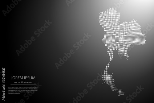 Abstract image Thailand map from point Gray and glowing stars on a dark background. Vector illustration eps 10.