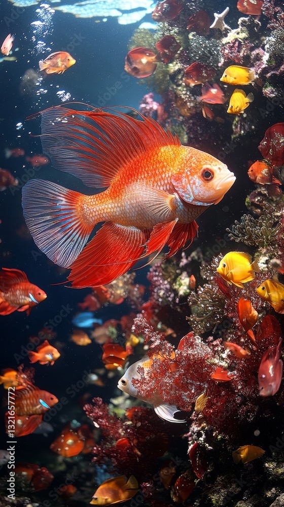 Fototapeta premium Vibrant Red Fish in Coral Reef