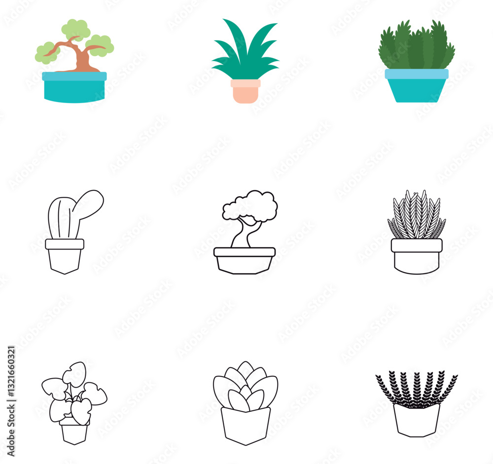 Set of vector icons of plants with white background Set of vector icons of plants with white background