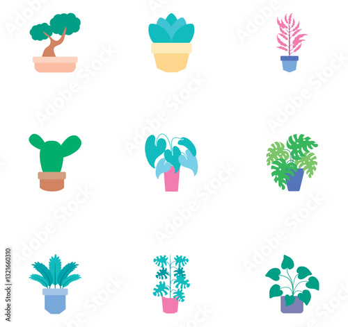 Set of vector icons of plants with white background