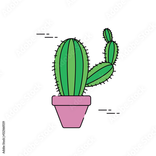 Vector image of a cactus-type plant icon planted in a pot on a white background