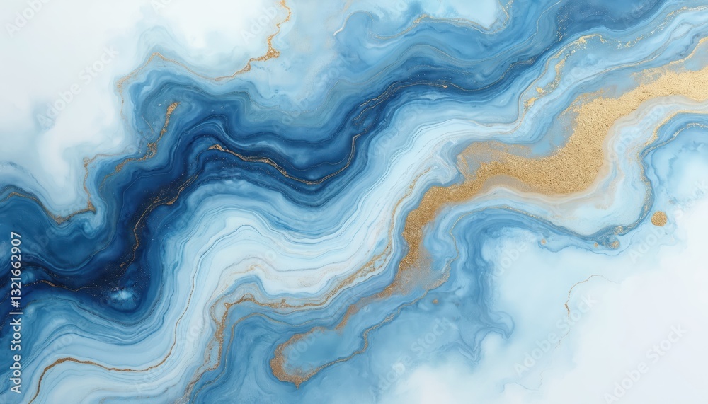 Obraz premium Abstract marble acrylic painting with blue and gold colors. Liquid marble texture illustration with golden streaks in alcohol ink technique. Use this colorful modern design for luxury art projects.