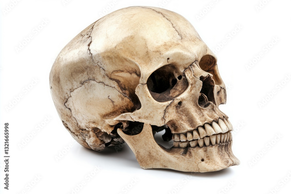 Human skull profile on white background. Neural network AI generated Human skull profile on white background. Neural network AI generated