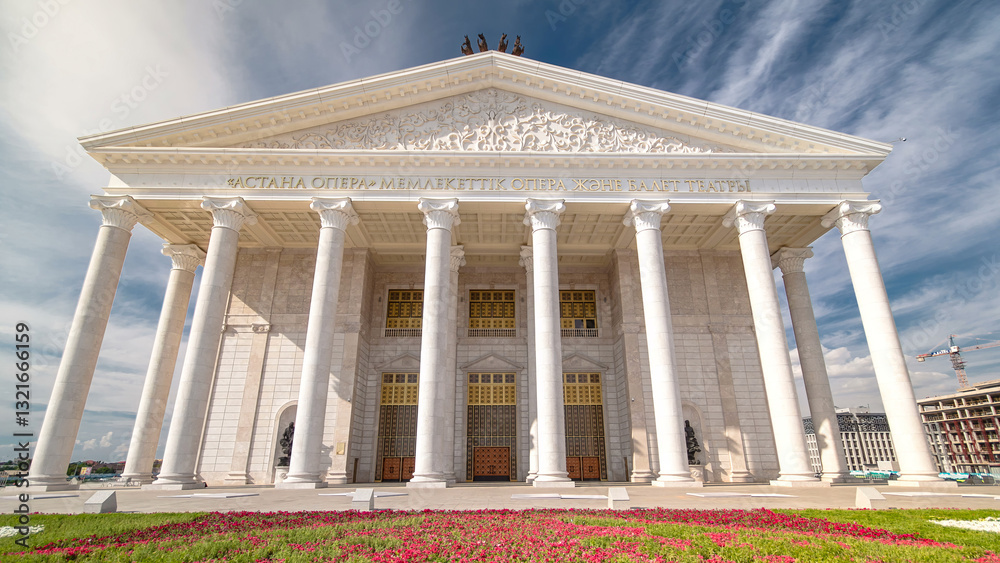 Obraz premium State Opera and Ballet Theatre Astana Opera timelapse hyperlapse. Nur-Sultan city, Kazakhstan