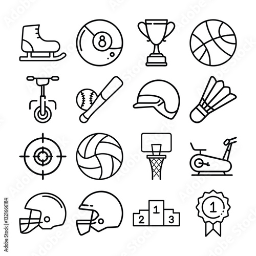 Simple Line Icons Representing a Variety of Sports and Activities