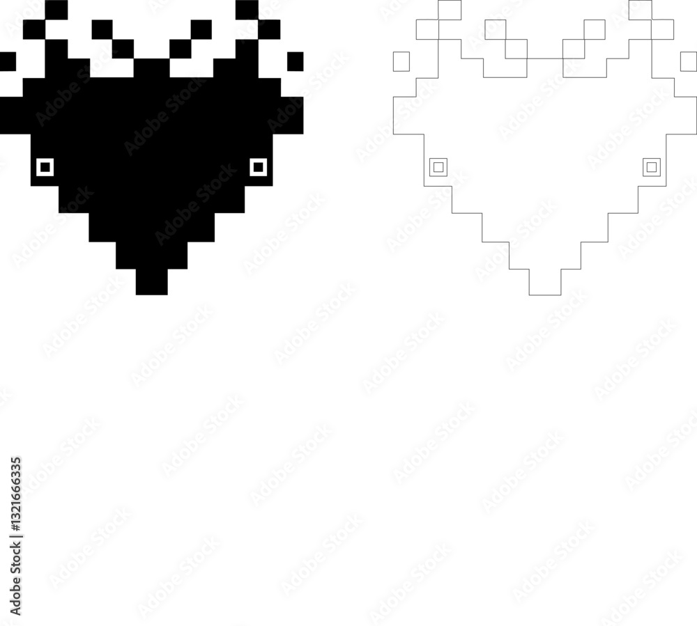 Obraz premium Pixelated 8-Bit Heart sign symbol logo icon with black color fill and outline