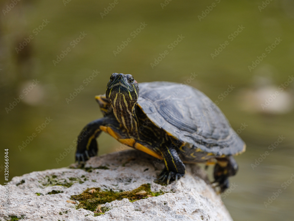 cute turtle on rock