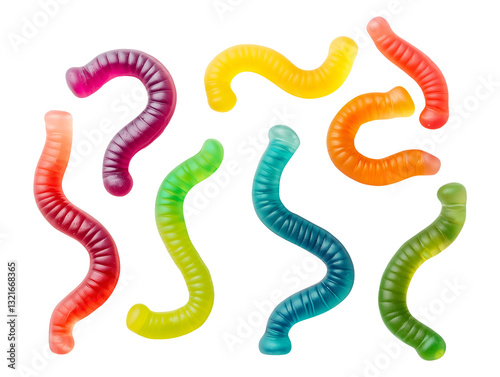 Collection set of gummy worms isolated on transparent or white background, png photo
