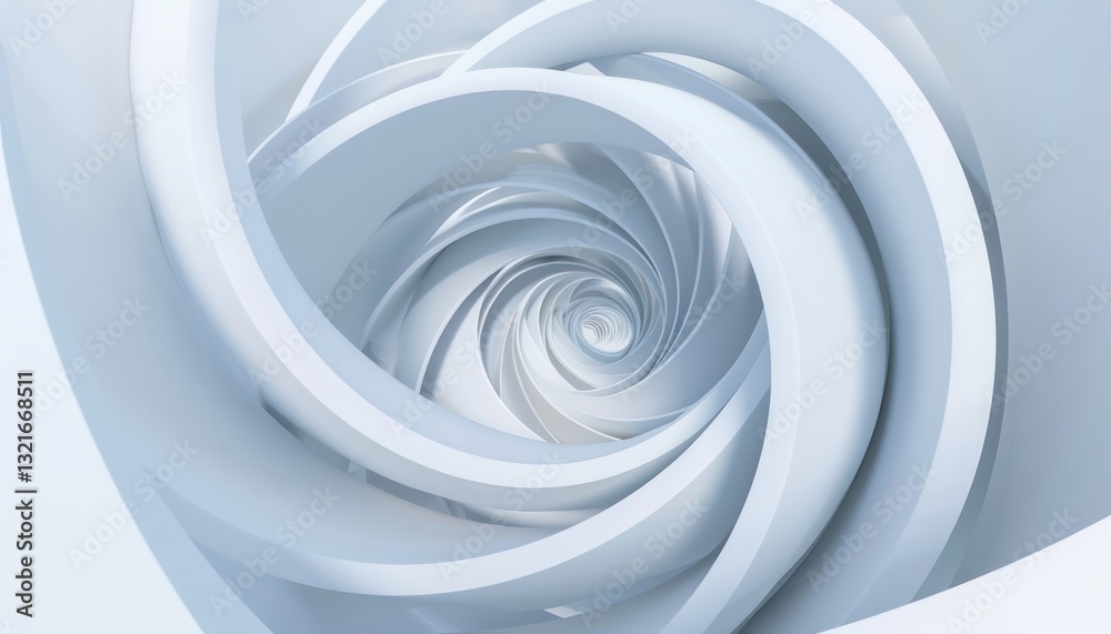 Fototapeta premium White paper spiral ribbon close up shot abstract roll spin smooth futuristic.