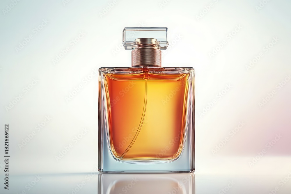 Elegant perfume bottle in gentle sunlight on white background. Neural network AI generated Elegant perfume bottle in gentle sunlight on white background. Neural network AI generated
