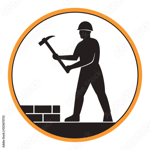 Industrial Worker Silhouette Hammering a Stone