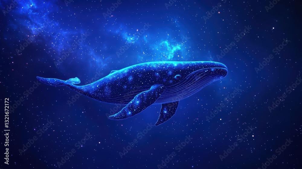 Fototapeta premium Celestial Glowing Whale Concept in a Stunning Cosmic Background with Bright Stars