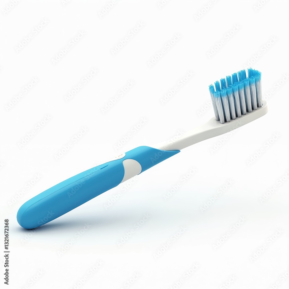 Render of blue, white toothbrush on isolated white background. Dental hygiene product for cleaning teeth, oral health. Bristle brush, plastic handle, dental care. Keep your smile bright, cavity free. Render of blue, white toothbrush on isolated white background. Dental hygiene product for cleaning teeth, oral health. Bristle brush, plastic handle, dental care. Keep your smile bright, cavity free.