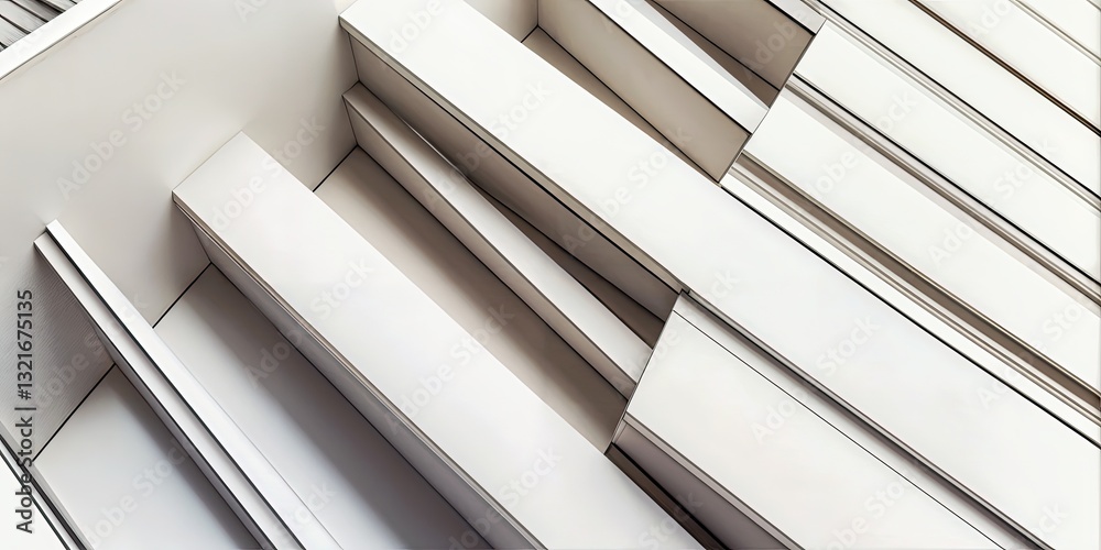 Obraz premium White architectural forms, abstract geometric rectangles and planes, minimalist style, smooth matte texture, bright mono color, soft lighting, centered static design, clean background, sense of depth 