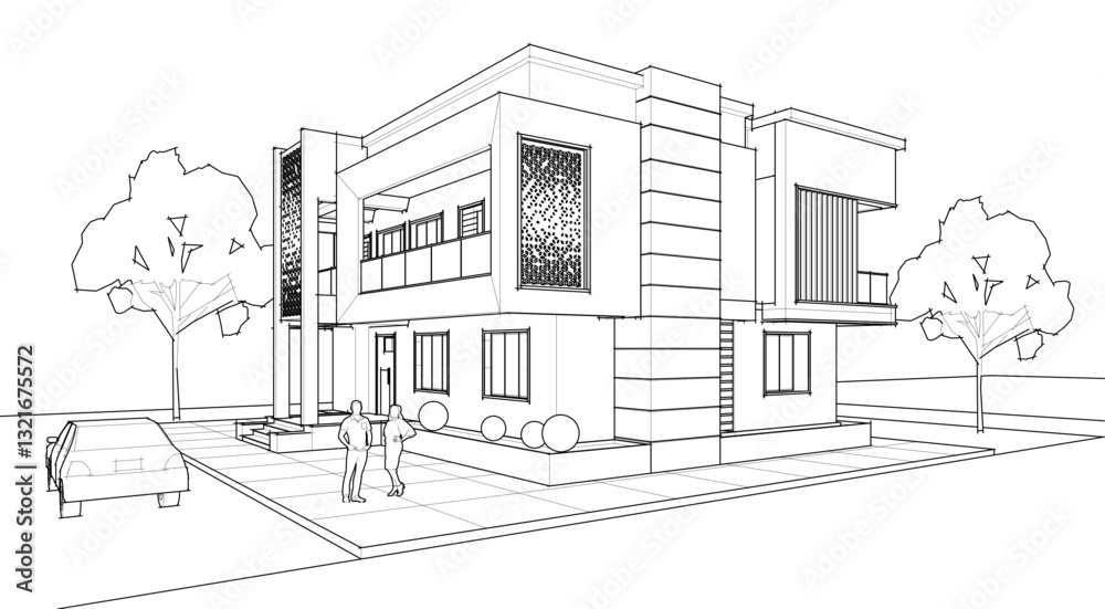 Fototapeta premium modern house sketch 3d illustration