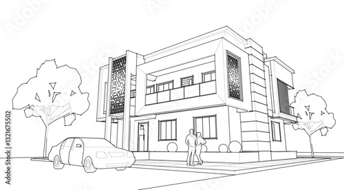  modern house sketch 3d illustration