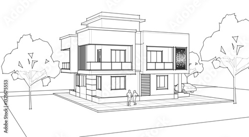  modern house sketch 3d illustration