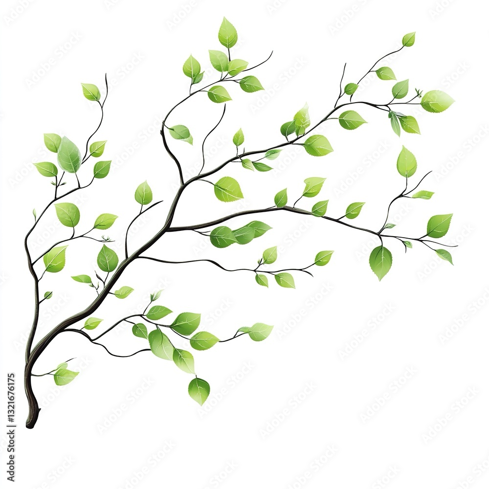 Green Tree Leaves and Branches Isolated on a Clean White Background, Perfect for Natural, Eco-Friendly, and Botanical Designs Green Tree Leaves and Branches Isolated on a Clean White Background, Perfect for Natural, Eco-Friendly, and Botanical Designs