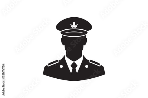 Military army officer silhouette vector illustration in black and white, set against a white background