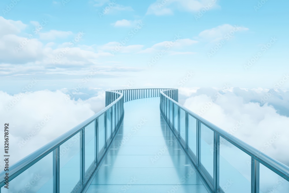 Fototapeta premium Breathtaking Glass Bridge Concept Floating Above Clouds Under Beautiful Blue Sky