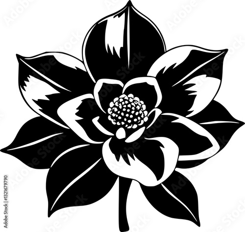 Beautiful monochrome camellia flowers black and white illustration minimalist vector elegant floral decorative nature art design bloom petals vintage style simple modern detailed sketch artistic print