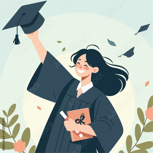 illustration of college girl celebrating graduation
