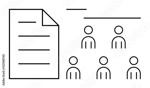 Large lined document alongside grouped icons representing people, suggesting workflow or organization. Ideal for teamwork, project management, workflow, organization, documentation, collaboration