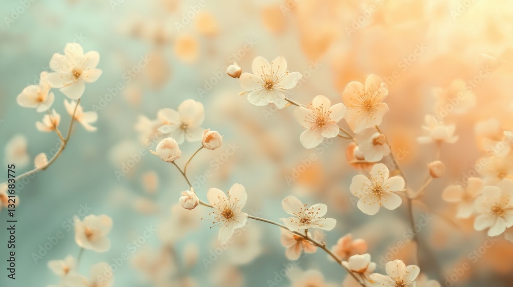 Fototapeta premium Delicate Cherry Blossom Flowers with Soft Lighting and Dreamy Background for Springtime Aesthetic in Nature Photography