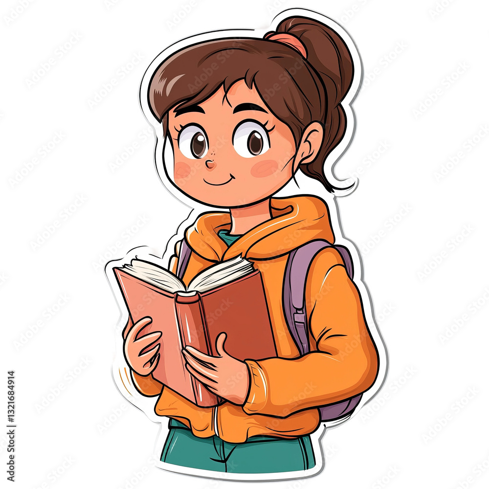 girl reading book illustration