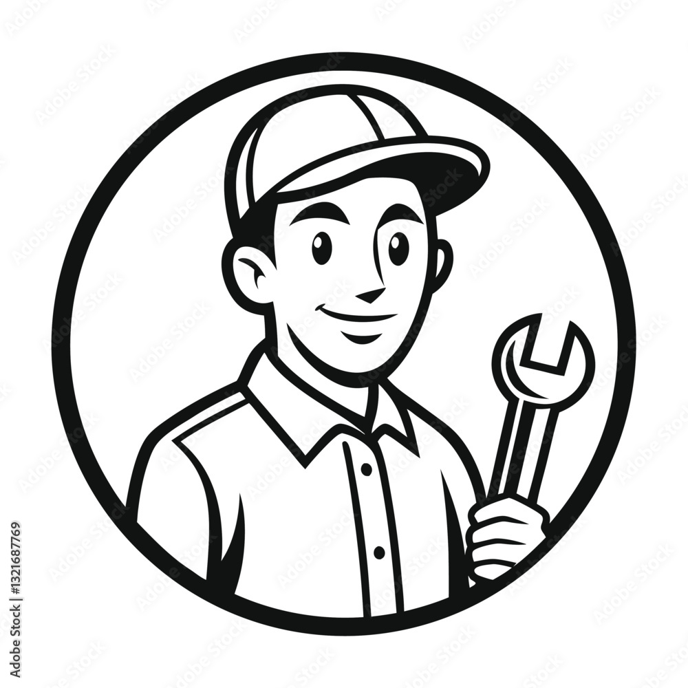 Industrial Builder Logo Skilled Contractor Holding a Tool Industrial Builder Logo Skilled Contractor Holding a Tool