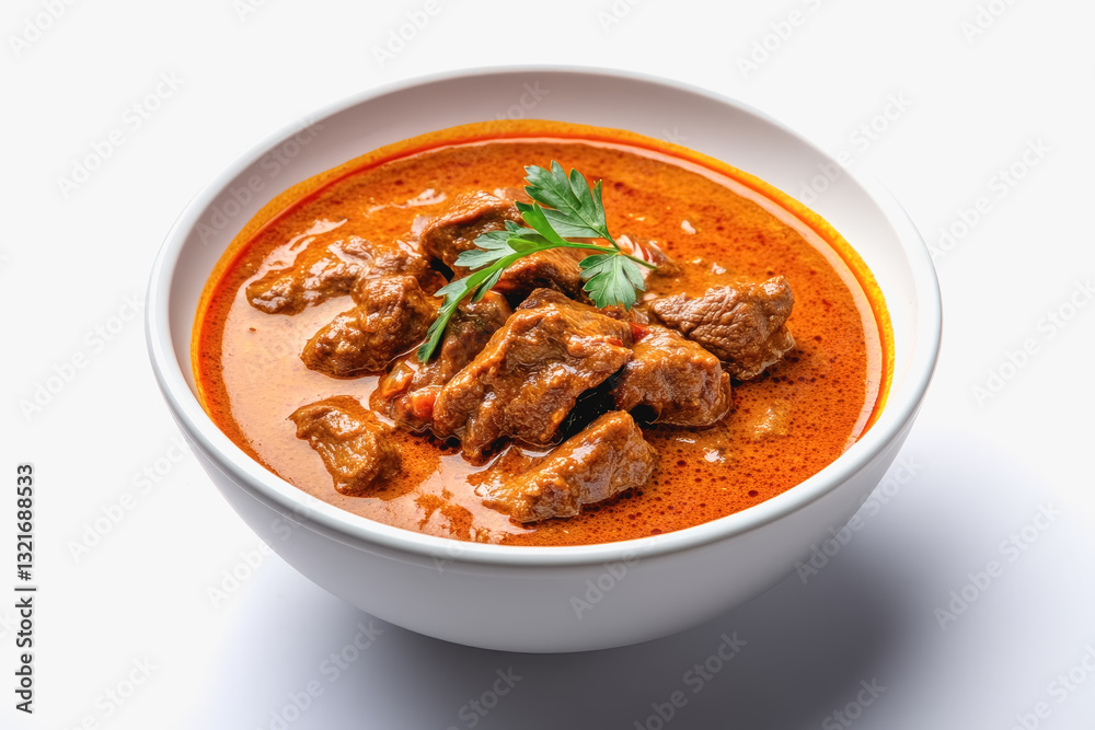 Overhead shot of a bowl of fragrant thai massaman curry with colorful ingredients and fresh herbs Overhead shot of a bowl of fragrant thai massaman curry with colorful ingredients and fresh herbs