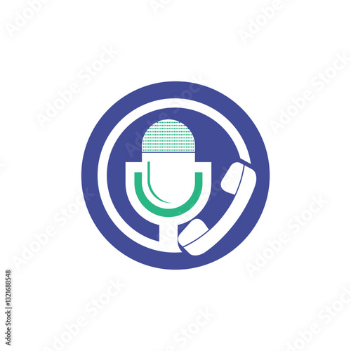 Podcast talk vector logo design. Call logo design combined with podcast mic.