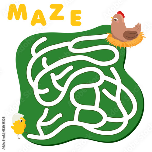 Maze puzzle. Help chicken find mother hen. Activity for toddlers. educational children game. Animals theme worksheet for kids