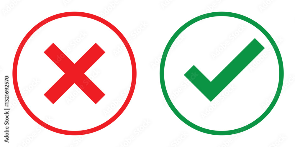 check mark icon button set. check box icon with right and wrong buttons and yes or no checkmark icons in green tick box and red cross. vector illustration check mark icon button set. check box icon with right and wrong buttons and yes or no checkmark icons in green tick box and red cross. vector illustration