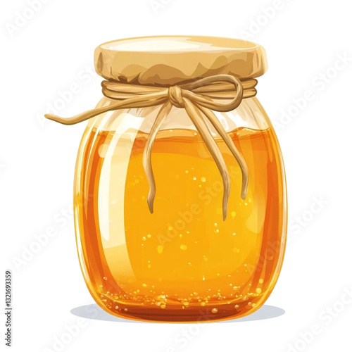 Golden honey in a glass jar tied with twine Sweet treat