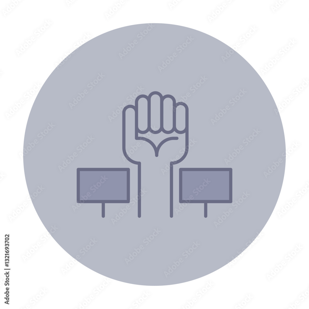 Powerful display of solidarity, with raised fist symbolizing resistance alongside two empty protest signs. Unity and the spirit of activism concept Powerful display of solidarity, with raised fist symbolizing resistance alongside two empty protest signs. Unity and the spirit of activism concept