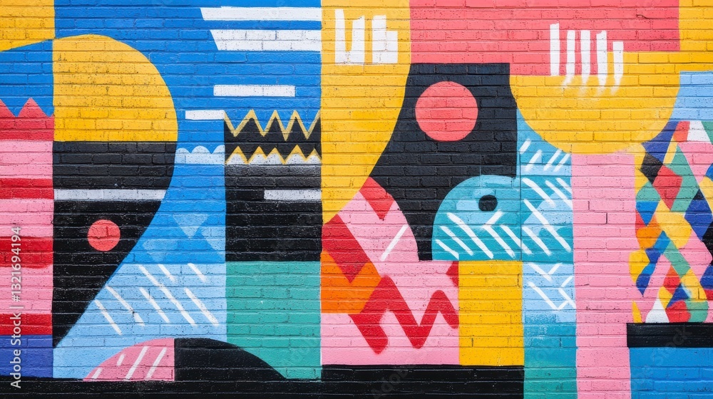 Naklejka premium Colorful abstract mural on brick wall