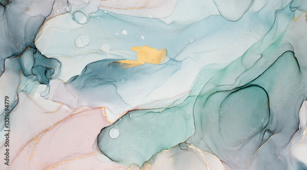 Fototapeta premium Abstract Alcohol ink Art with pastel blue green pink toned