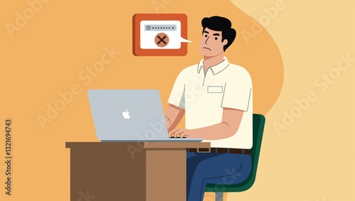 Confused Man Forgot Password: Laptop Login Access Denied