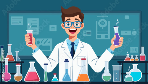Excited Scientist Conducting Experiments in Advanced Laboratory