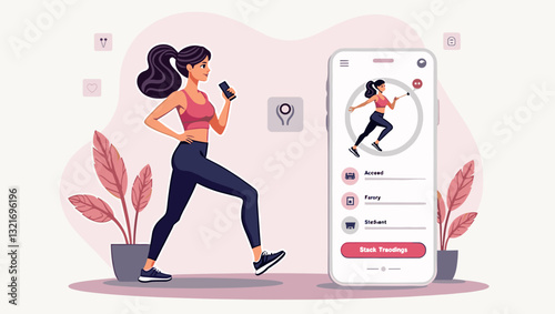 Fit Woman Exercising and Tracking Progress with Diet and Fitness Mobile App