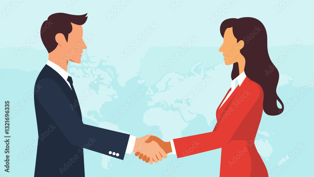 Global Business Partnership Concept with Businesswomen Handshake Global Business Partnership Concept with Businesswomen Handshake