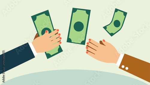 Hands Grasping for Flying Dollar Bills Representing Financial Opportunity and Success