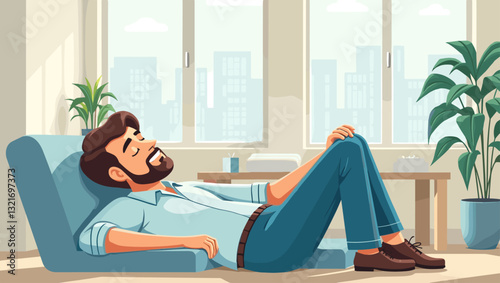 Man Taking a Short Nap During Workday Break in Office Setting