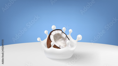Heart Shapes Coconut Milk Splash Isolated On Blue