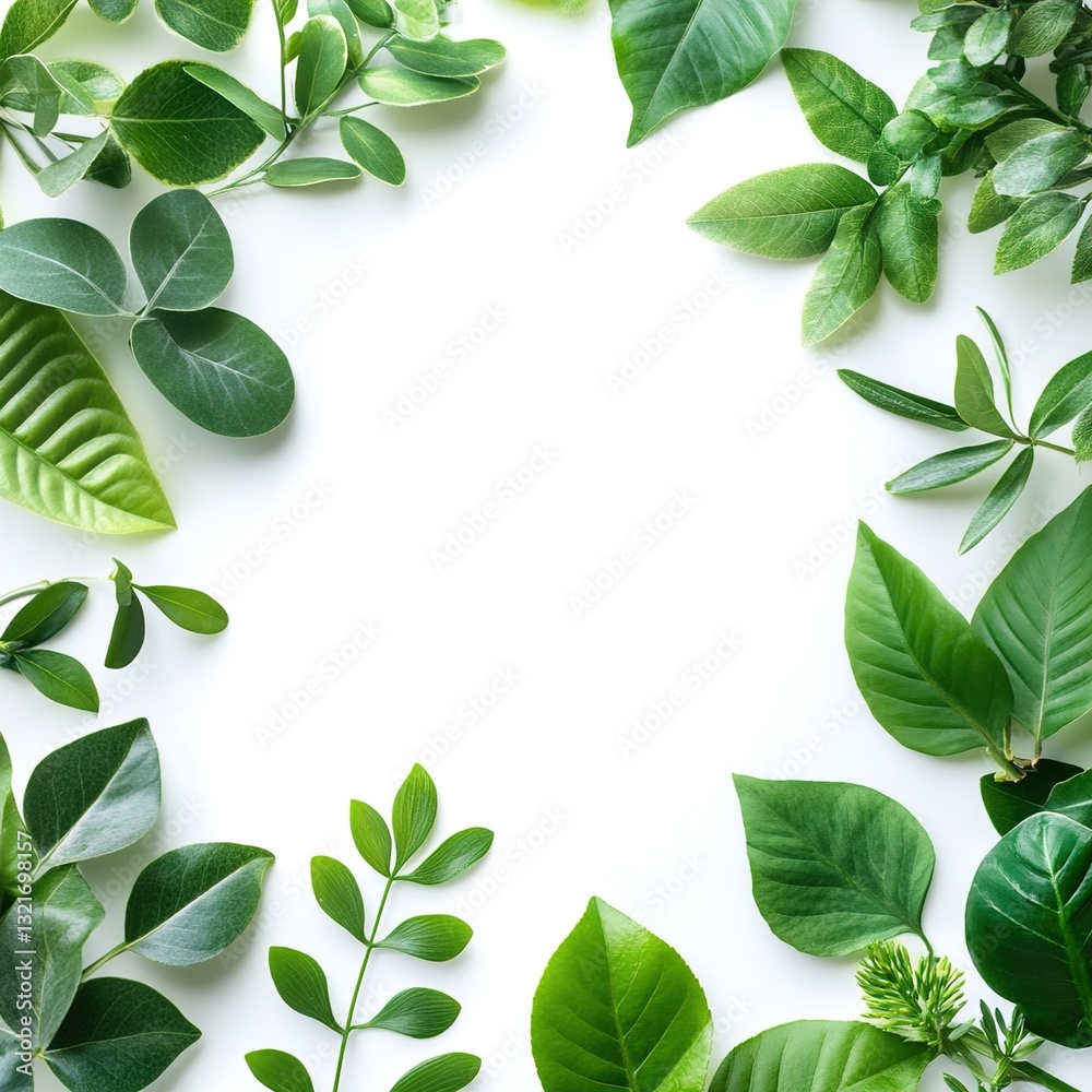 Natural Green Leaves Isolated on a Clean White Background, Perfect for Botanical and Fresh Natural Green Leaves Isolated on a Clean White Background, Perfect for Botanical and Fresh