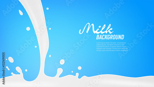 Pouring From Above Milk With Splash Effect. EPS10 Vector